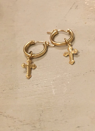 Gold Mini Hoop Charm Earrings