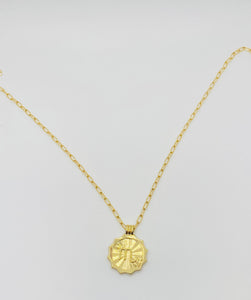 Zodiac Burst Medallion Paper Clip Chain Necklace